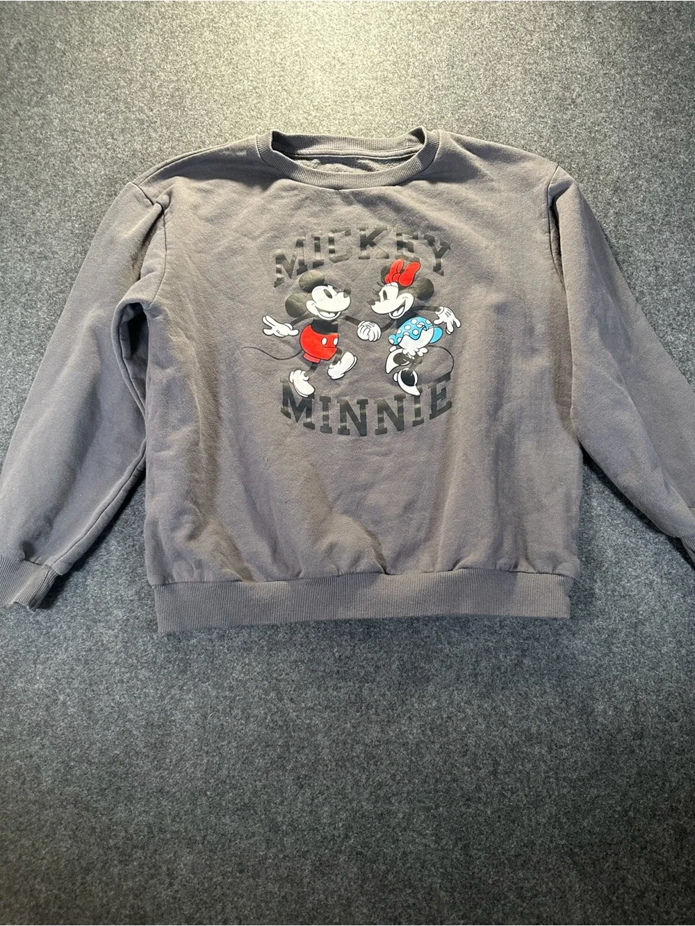 Disney Gray Crewneck Sweatshirt with Mickey & Minnie Graphic